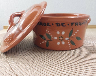 Vintage Kochtopf - Keramik Topf mit Deckel - Ton Kochtopf - Vintage Küchenkeramik - Orange Keramik - 0,5 L Fassungsvermögen