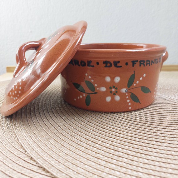 Vintage Cooking Pot Ceramic Pot With Lid Clay Cooking Pot Vintage Kitchen  Pottery Orange Pottery 0,5 L / 16,9-ounce Capacity 