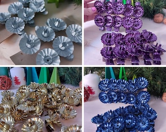 Christmas tree candle clips - 10 pieces in set - in different colors, violet, lilac, gold - vintage metal candle holder