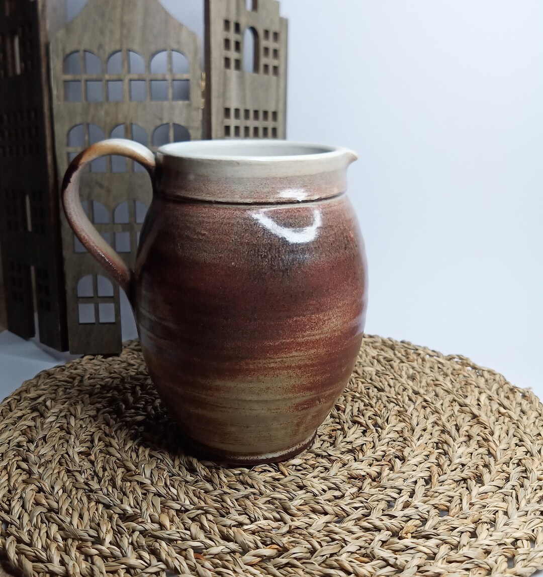 Vintage Earthenware Large Decorative Pitcher Vase Etsy