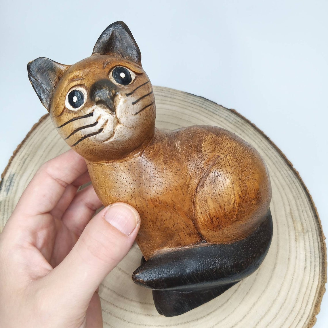 Vintage wooden cat figurine solid teak cat figurine cat Etsy