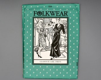 Folkwear Glamour Girl Dress Sewing Pattern, 1930-40s Hollywood, #233. 3/4 sleeve. 3 lengths. Size 6-16. Unused Very Good Vintage Condition.