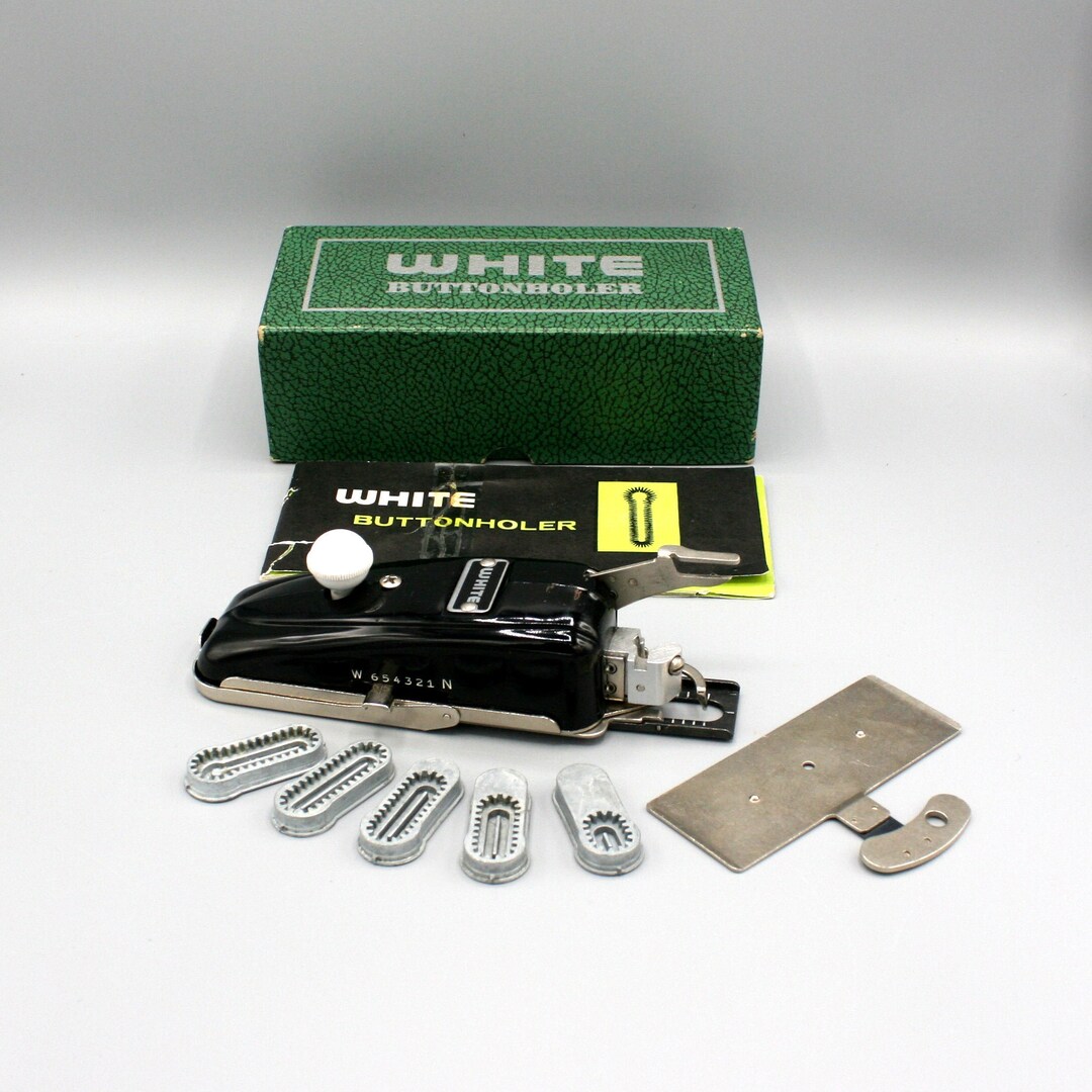 White Buttonholer Buttonhole Maker Attachment Vintage 50s Vertical