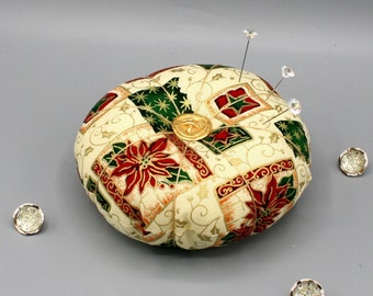 FEATURED Big Pincushion Tomato 5.5"x2", Vintage Button, 2 Fabric Choices, Sewing Decor, Quilting, Sewing Supplies, 2 Left Business Closing