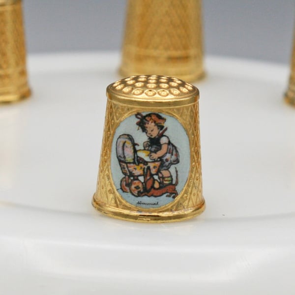 Vintage Authentic Hummel Thimbles, Gold-Plated, Enamelled Portrait, Sister Maria Innocentia, School Children Collection, West Germany