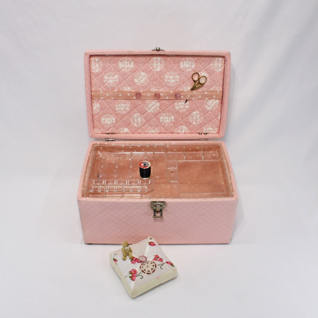 Large Pink Sewing Box Basket Vintage 70s Upcycled Etsy