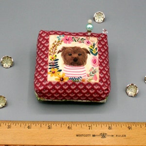 Brown Dog Pincushion Handmade Puppy Pin Cushion 4x4x2&quot;, Beaded, Sewing Buddy, Dog Person, Quilting, Sewist, Crafter, Collector, Sewing Gift