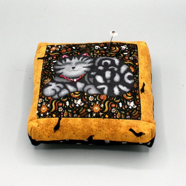 Grey Striped Cat Pincushion Handmade Kitty Pin Cushion Beaded Kitten Pinkeep 5x5x2 Quilter, Cat Person, Sewing Buddy, Needleworker, Gift #11