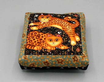 CAT LOVERS! Cat Kitten Pincushion Handmade, Beaded, 5x5x2", Spotted Cats, Sewing Buddy, Quilting Supplies, Cat Person, Business Closing, #4