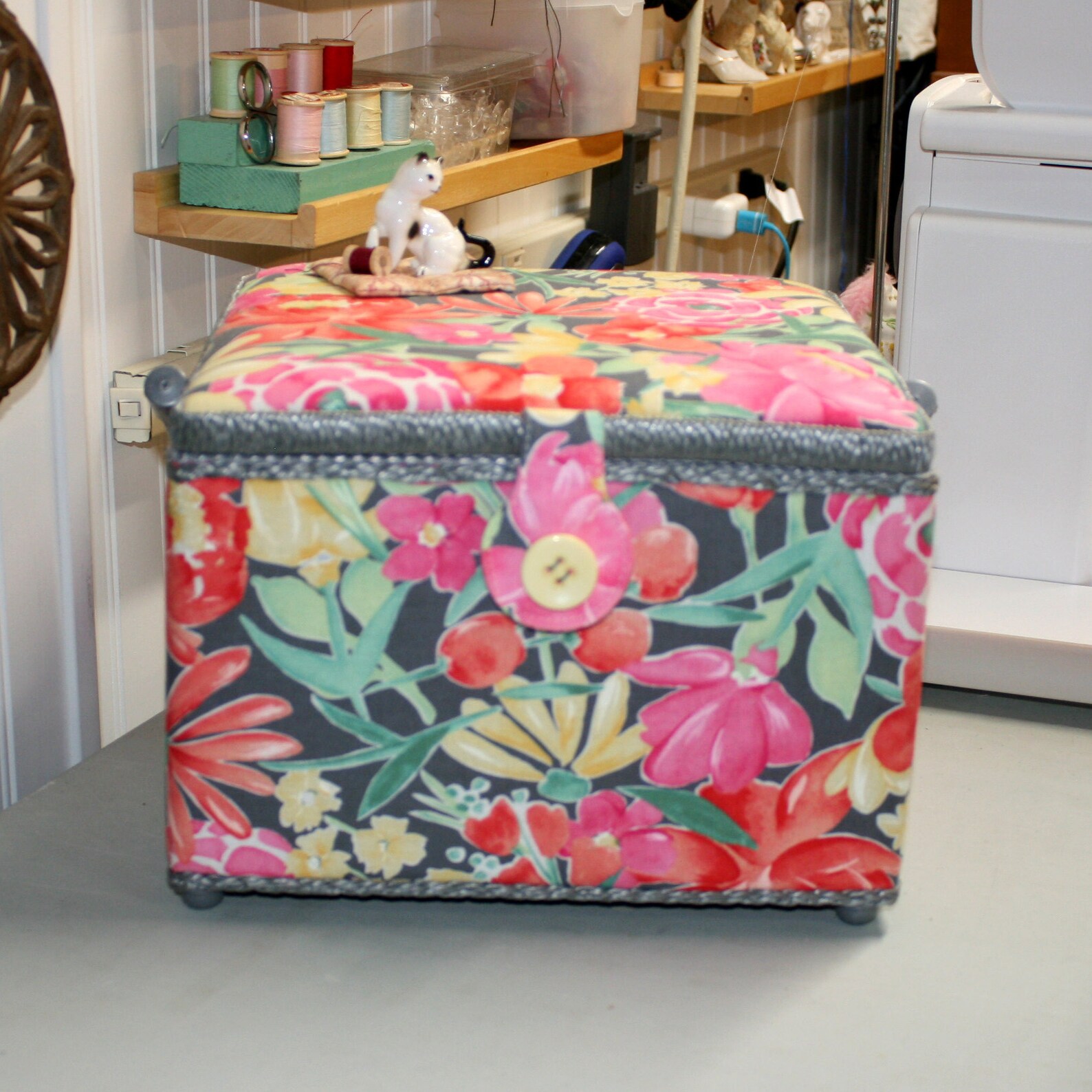 Large Sewing Basket Box Vintage Upcycle 10x10x7.5 Pink Orange Etsy