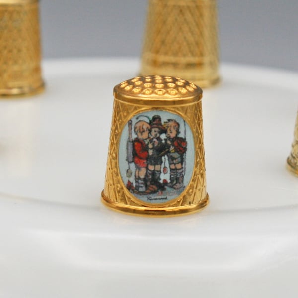 Vintage Authentic Hummel Thimbles, Gold-Plated, Enamelled Portrait, Sister Maria Innocentia, School Children Collection, West Germany