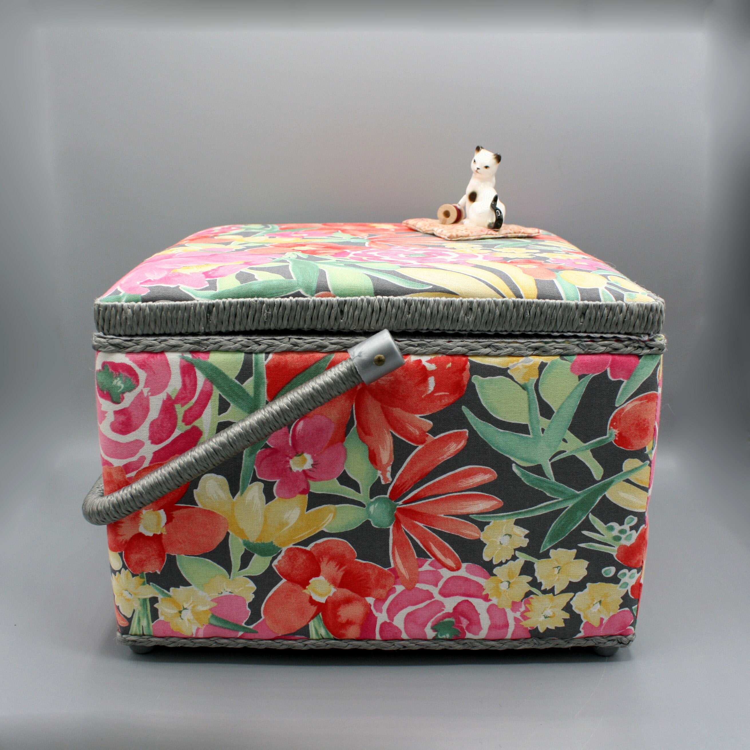Large Sewing Basket Box Vintage Upcycle 10x10x7.5 Pink Orange Etsy