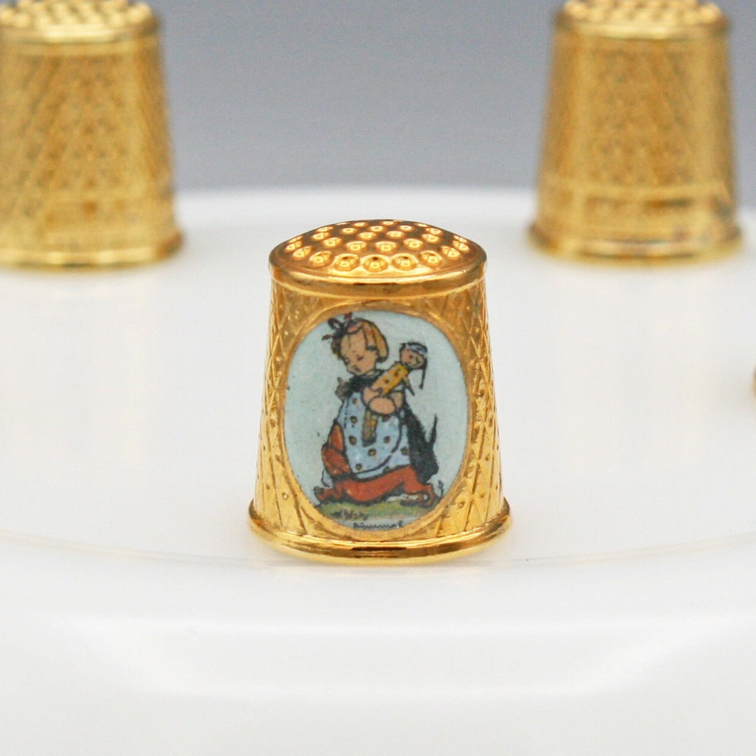 Vintage Authentic Hummel Thimbles, Goldplated, Enamelled Portrait