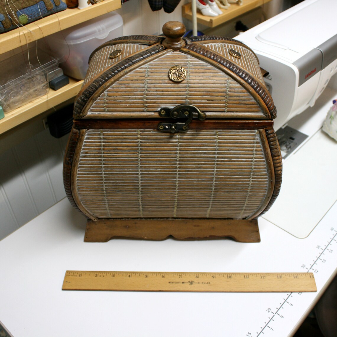 Large Sewing Treasure Chest Basket Box Upcycled Wooden Etsy