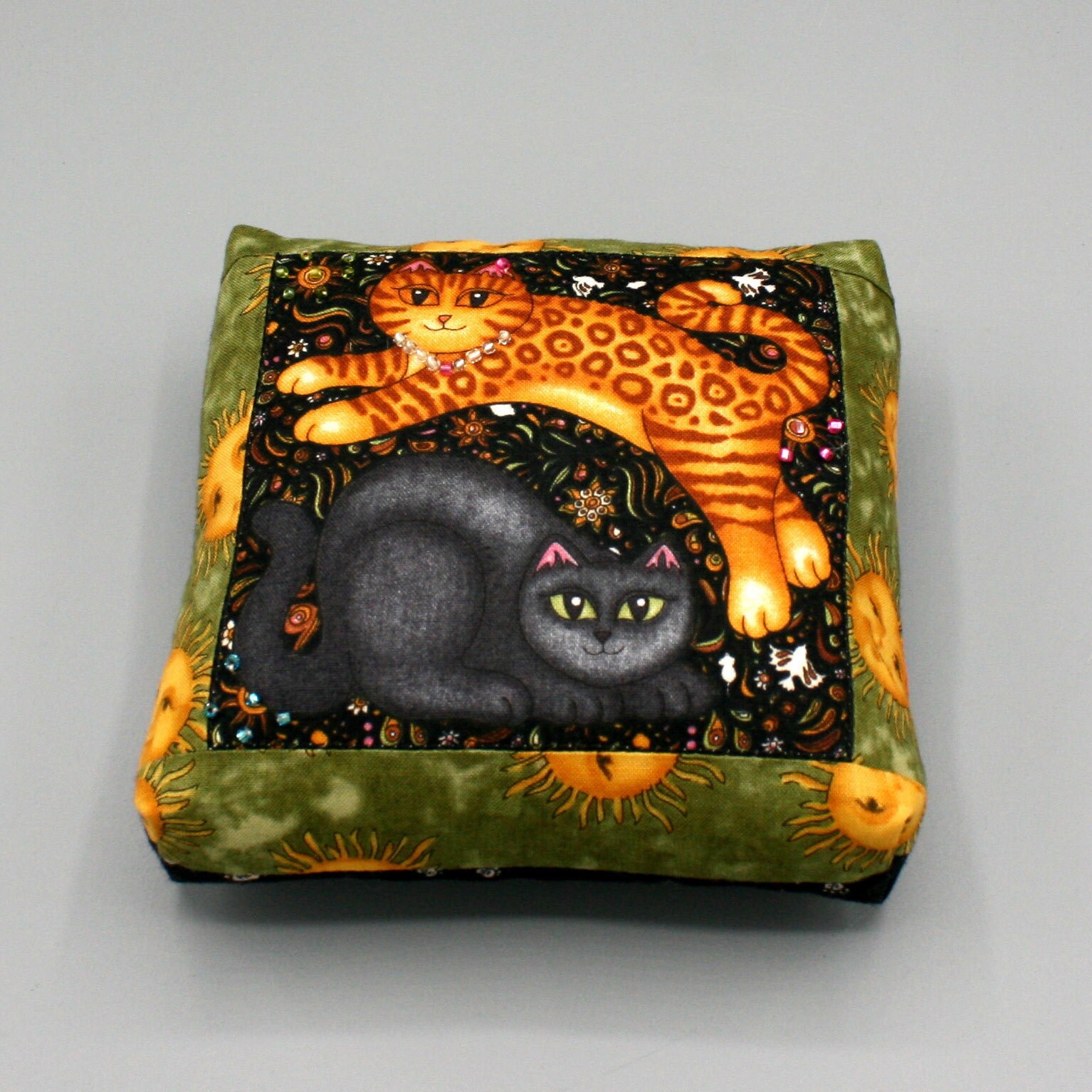 Two Cats Pincushion Handmade Kitten Pin Cushion Beaded Etsy