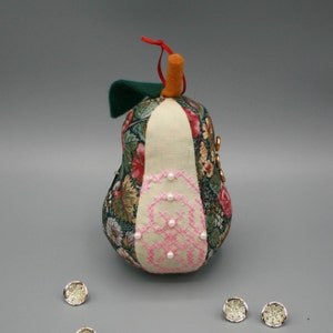 Pear Pincushion, Vintage Embroidery, Beaded Pin Cushion, Ornament, Decorative, Collectible, Gift for Quilter, Sewist, Crafter, Only 1 Left
