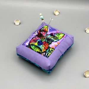 Dog Pincushion Beaded Modern Doggie Daze Pin Cushion Pop Art Puppy 4x4.5x2&quot;, Colorful Warhol Style, Dog Person, Sewing Buddy, Quilter, Gift