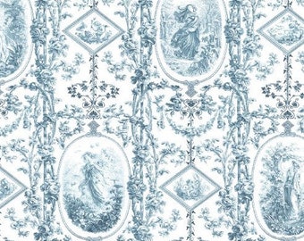 Beschichtete Baumwolle "Medaillon bleu" oder "Medaillon rouge", Meterware, als Tischdecke oder zum Basteln, 155 cm breit, Preis je 50 cm