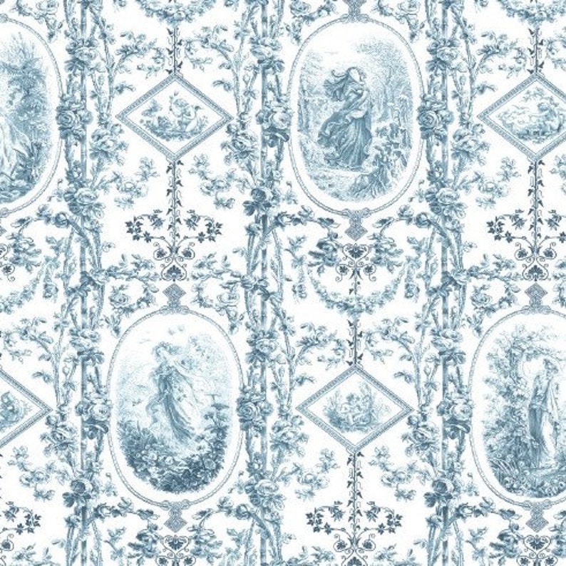 Beschichtete Baumwolle Medaillon bleu oder Medaillon rouge, Meterware, als Tischdecke oder zum Basteln, 155 cm breit, Preis je 50 cm image 1