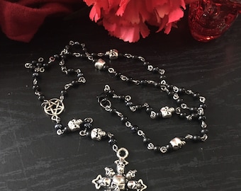 Gothic Skull Cross Rosary Style necklace