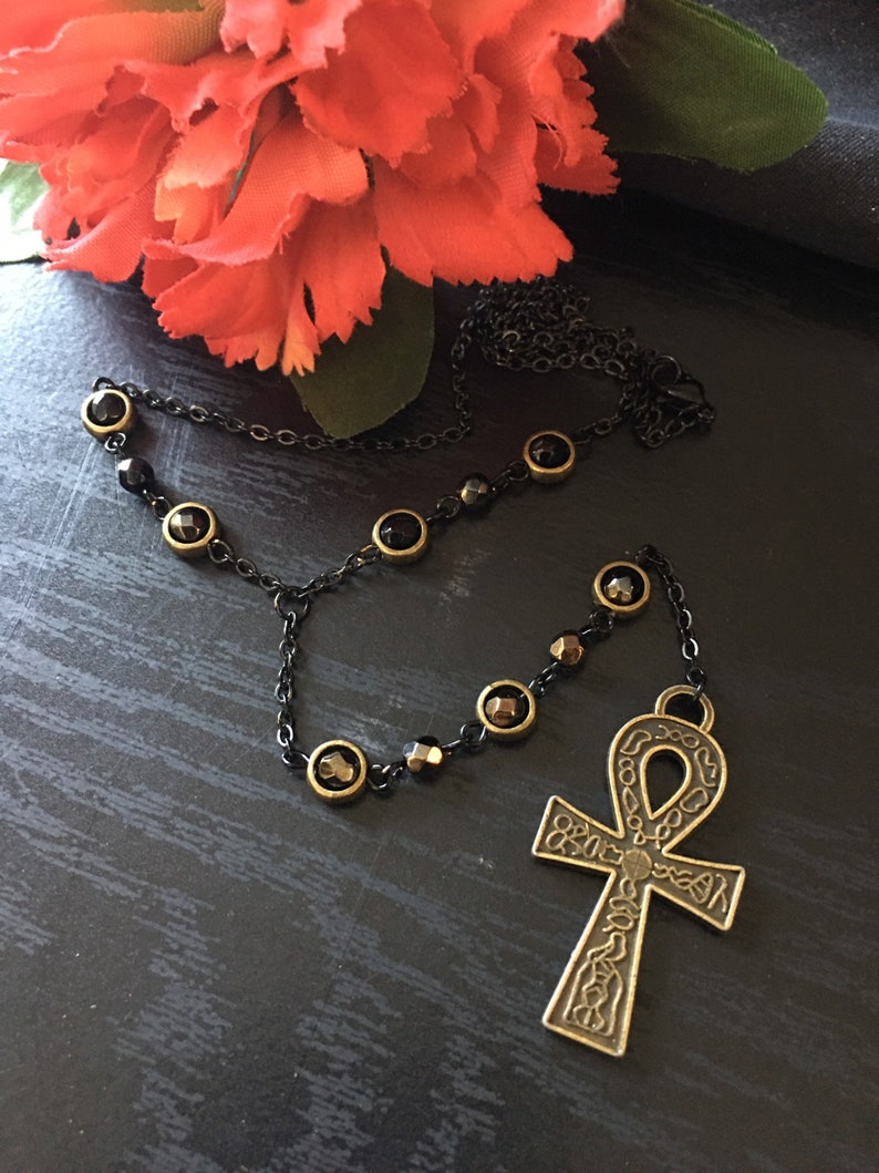 Black /& Bronze Ankh Y-Necklace