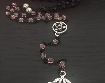 Black & Pink Pagan Pentacle Rosary Style Necklace