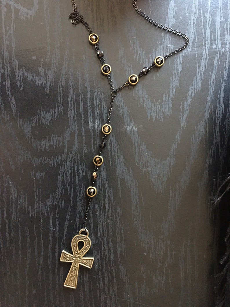 Black /& Bronze Ankh Y-Necklace