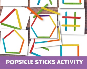 Attività con i bastoncini di ghiacciolo per bambini piccoli. Gioco delle forme con i bastoncini di ghiacciolo. Montessori per bambini piccoli. Materiale stampabile per la scuola materna. Risorse per l'istruzione parentale.