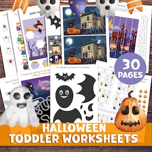 Halloween Kleinkind Arbeitsblatt Aktivitäten. Lernmaterial für die Vorschule. Lernmittel Homeschooling Kleinkinder. Fleißiger Binder, Fleißiges Buch