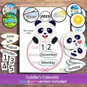Hora diaria del círculo de la junta directiva por la mañana. Calendario Infantil Estaciones Meteorológicas Calendario Montessori Preescolar Imprimible para Niños.