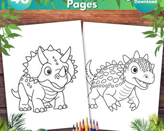 40 Easy Dinosaur Coloring Pages for Kids, Simple Toddler Preschool Coloring Book Printable (PDF) Party favors, Baby Shower, Baby Shower game