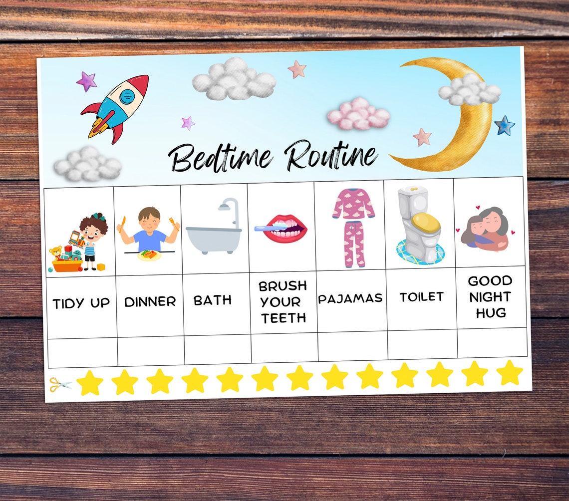 Toddler Bed Time Routine Chart. Editable Printable Chore Chart, Visual ...