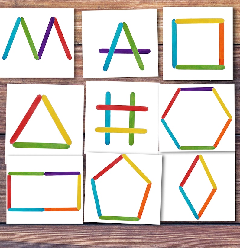 Popsicle Sticks Shapes Cards. Popsicle Sticks Activity for Toddlers