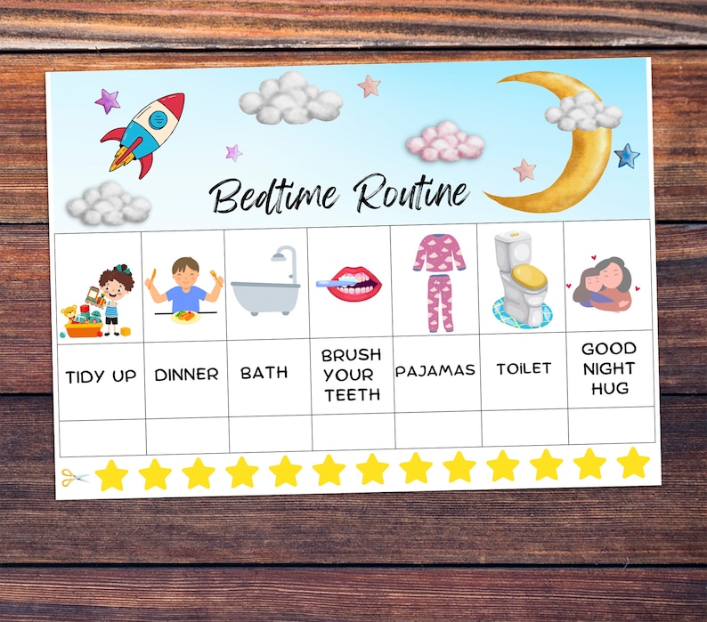 Visual Bed Time Routine Kids Chart. Neurodivergent Printable Chore ...