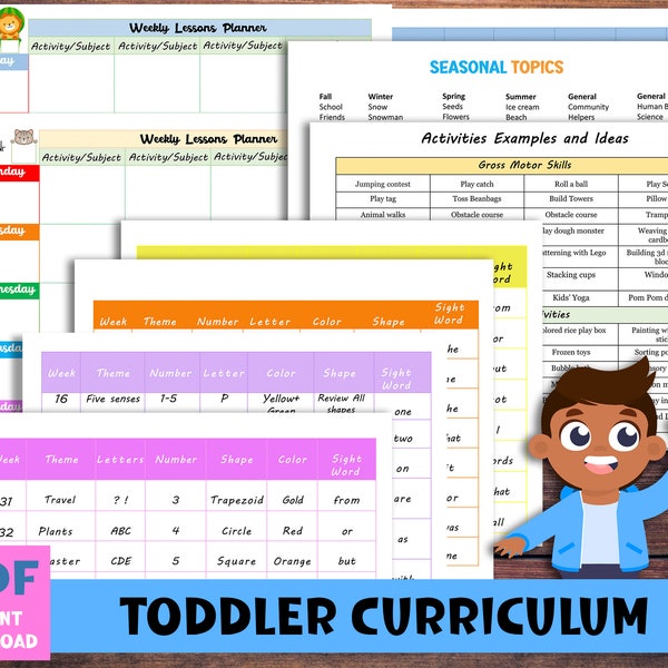 Toddler Curriculum. Toddler and Infant Lesson Planner.  Weekly themes activity planner. Weekly Lesson Planner for Preschooler. Pre-k