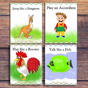 Cartões de ação pré-escolar. Cartões de movimento animal. Cartões de movimento para crianças. Jogos para crianças. Atividades de quebra cerebral para impressão, Fisioterapia, imagem 3