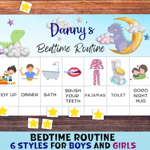 Routineschema voor bedtijd voor peuters. Bewerkbare afdrukbare klusgrafiek, visueel schema voor kinderen. Dagelijkse verantwoordelijkheden.