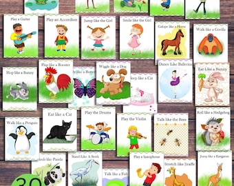 Toddler Printable Action Cards. Animal Movement Cards for Kids. Toddler Games. Printable Brain Break Activities, Physical Therapy,