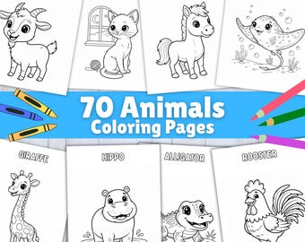 70 hojas para colorear de animales adorables para niños, páginas para colorear fáciles para niños pequeños, imprimibles para colorear preescolar, libro para colorear para niños pequeños (PDF)