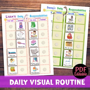 Visual Daily Routine Chart with Cards Morning  Evening Schedule for Kids Toddler Editable Printable To Do Chore Chart With Pictures