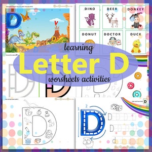 Letra D. Letra de la Semana. Actividades de la hoja de trabajo. Divertidas hojas de trabajo para preescolar. Plan de estudios preescolar imprimible. Prekínder, niño pequeño, jardín de infantes