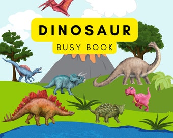 Printable Dinosaur Preschool Busy Book, Toddler Learning Binder Worksheets. Homeschool Folder Activities for Boys. Dinos Quite Book.