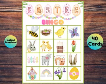 Bingo de Pascua para niños, tarjetas de bingo de Pascua imprimibles, actividad de Pascua para niños, juego para fiestas de Pascua para niños, actividad de Pascua para el aula, juego de Pascua