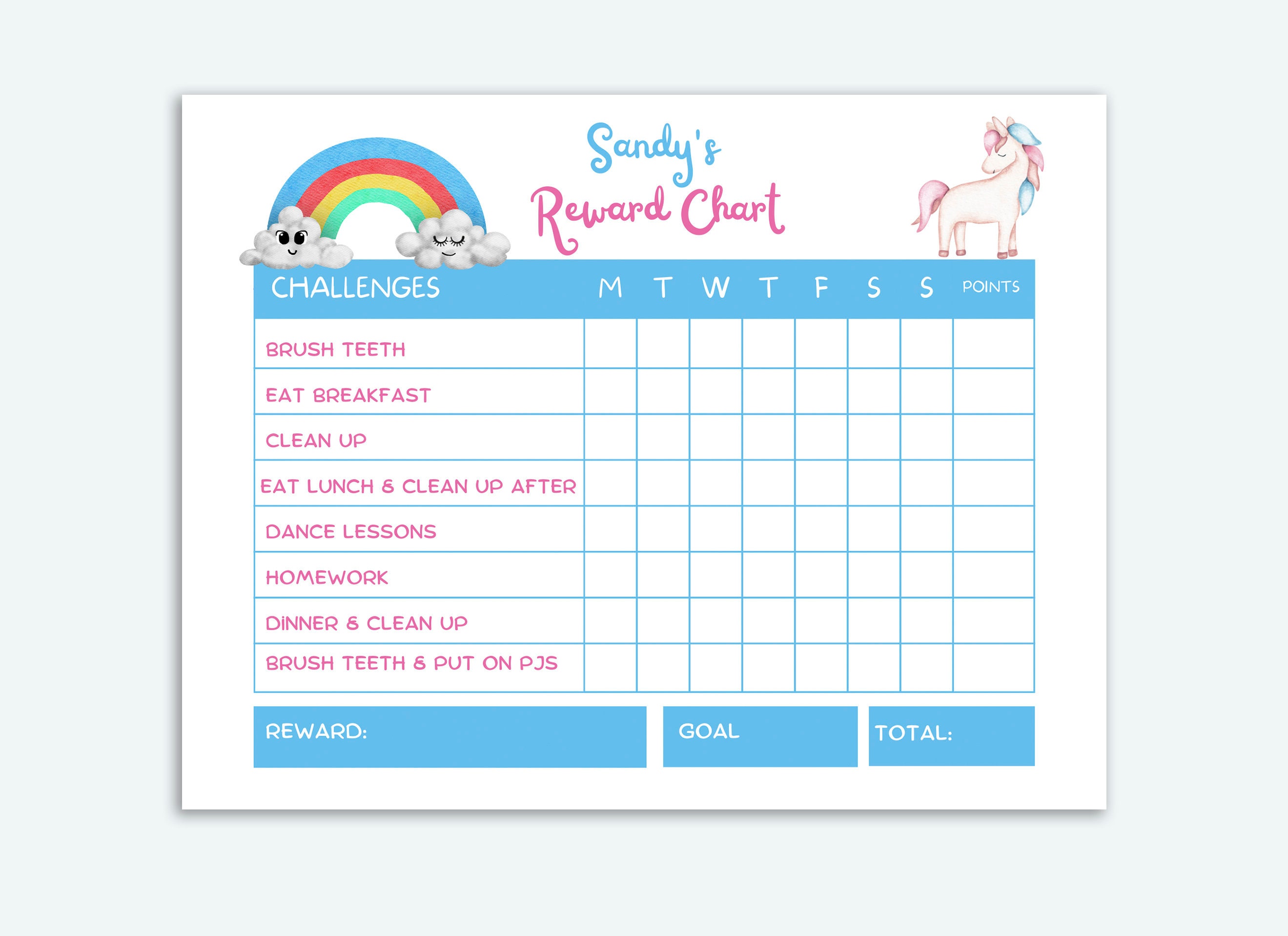 Printable Reward Chart for Kids, Unicorn Editable Chore Chart, Magical ...
