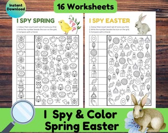 Actividad de buscar y colorear para primavera y Pascua, hojas de trabajo para niños pequeños de buscar y encontrar, relleno para cestas de Pascua para preescolares, páginas para colorear de primavera,