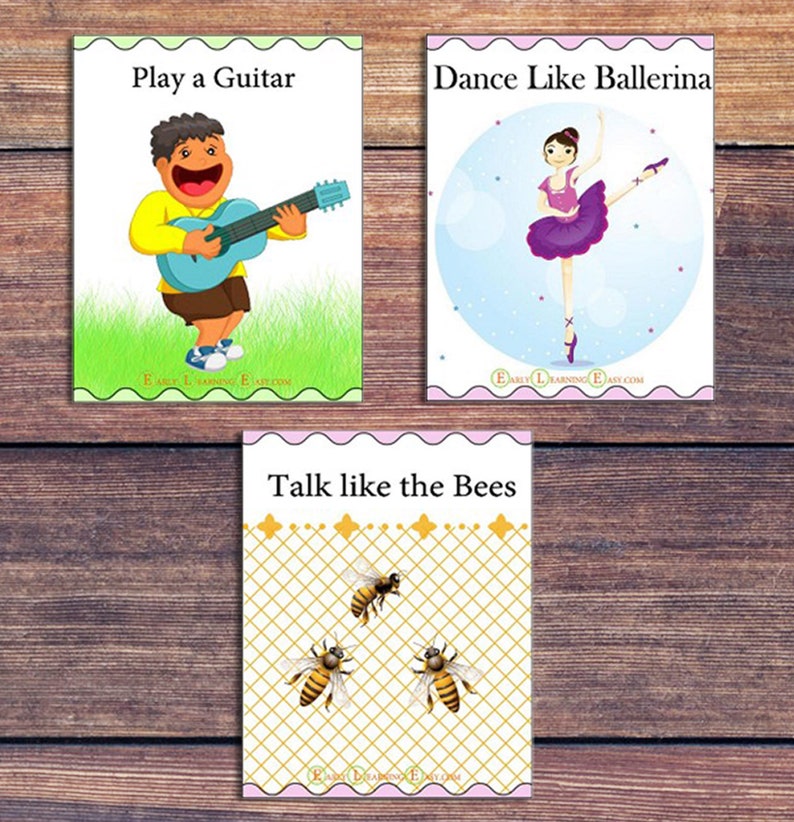 Cartões de ação pré-escolar. Cartões de movimento animal. Cartões de movimento para crianças. Jogos para crianças. Atividades de quebra cerebral para impressão, Fisioterapia, imagem 2