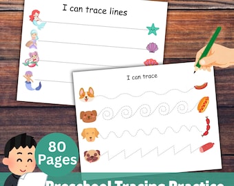 Paquete de 80 páginas de trazos para preescolares / Hojas de trabajo para desarrollar habilidades motoras finas y el control del lápiz / Práctica de preescritura para niños pequeños y jardín de infantes.