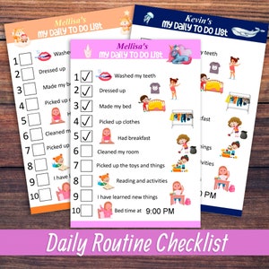 Editable Kids Daily Routine Checklist. Morning Routine, Kids Bedtime Routine. School Checklist Schedule Printable. For Boys and Girls. image 1