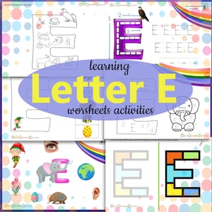 Atividades da planilha da letra E. Carta da semana. Planilhas pré-escolares divertidas com cartas. Currículo pré-escolar, ensino doméstico e carta para impressão