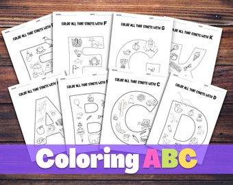 Páginas para colorear del alfabeto: actividad para colorear letras preescolares, actividad preescolar, imprimible para niños, letras preescolares, hoja de trabajo preescolar